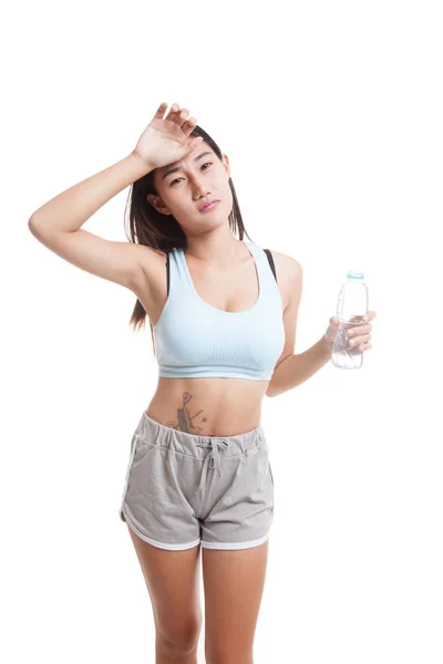 Beautiful Asian healthy girl with bottle of drinking water. — Stock Photo, Image