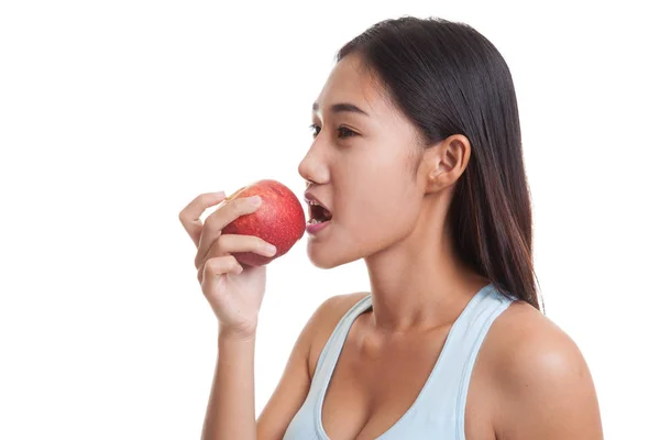 Menina saudável asiática bonita com maçã vermelha . — Fotografia de Stock