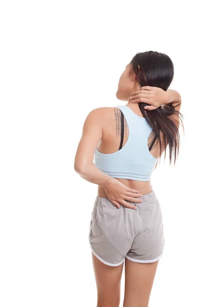 Asiatiska friska flicka fick ont i nacken och ont i ryggen. — Stockfoto