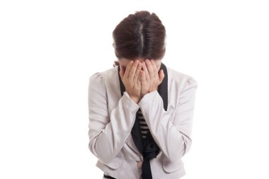 Üzgün genç Asyalı işkadını cry palm ile yüzleşme.