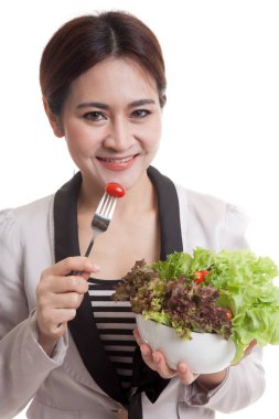 Sağlıklı Asya iş kadını ile salata.