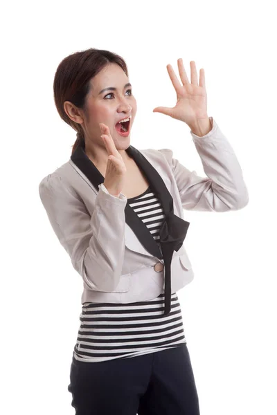 Beautiful young Asian woman shocked  and look up. — Stock Photo, Image