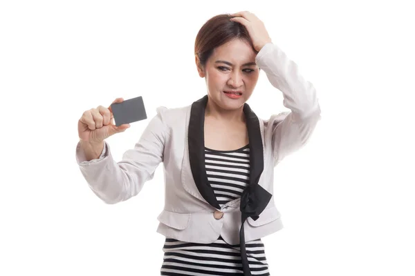 Jonge Aziatische zakelijke vrouw hoofdpijn met een lege kaart. — Stockfoto