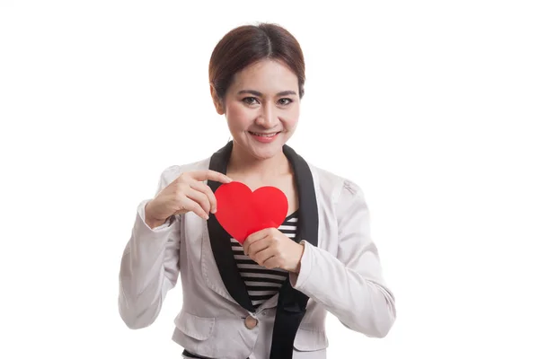 Asian business woman with red heart. — Stock Photo, Image