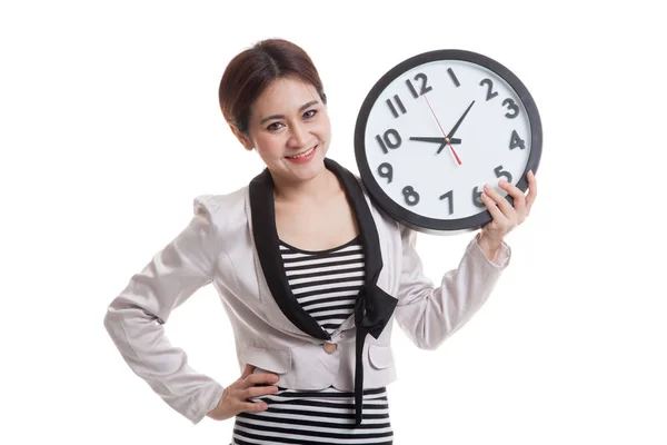 Ung asiatisk affärskvinna med klocka. — Stockfoto
