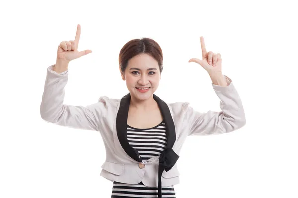 Young Asian business woman  point to blank space. — Stock Photo, Image