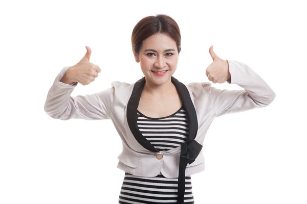 Joven mujer de negocios asiática mostrar dos pulgares hacia arriba . —  Fotos de Stock