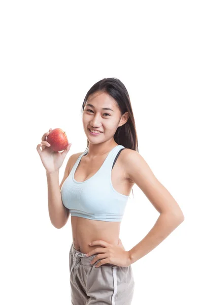 Bella asiatica ragazza sana con mela rossa . — Foto Stock