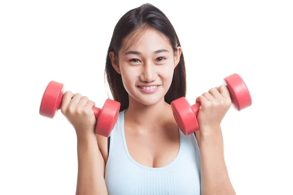 美丽的亚洲女孩健康锻炼哑铃. — 图库照片