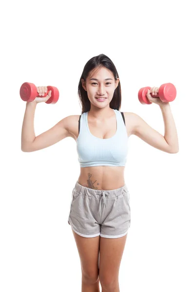 美丽的亚洲女孩健康锻炼哑铃. — 图库照片