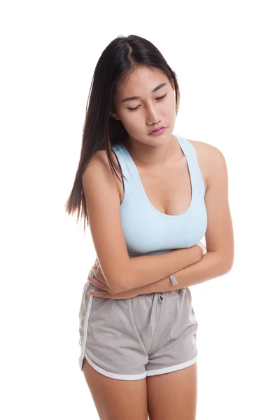 Asian healthy girl got stomachache. — Stock Photo, Image