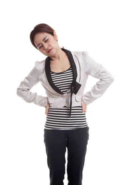 Unga asiatiska affärskvinna fick tillbaka smärta. — Stockfoto