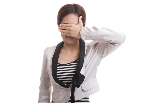 Young Asian business woman close her eyes with hand. — Stock Photo, Image