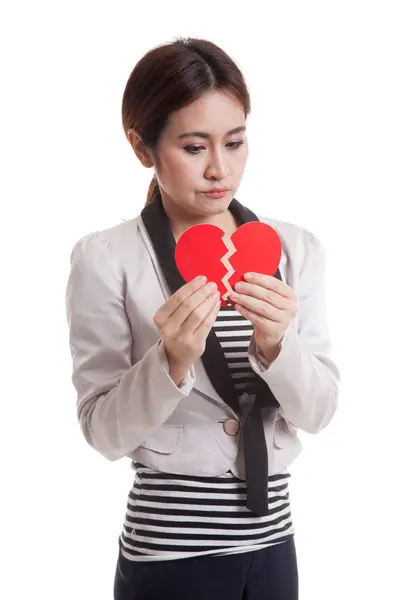 Beautiful young Asian woman with broken heart. — Stock Photo, Image