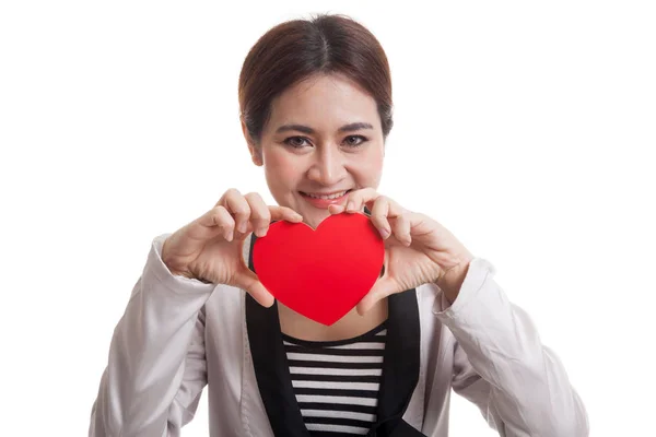 Asian business woman with red heart. — Stock Photo, Image