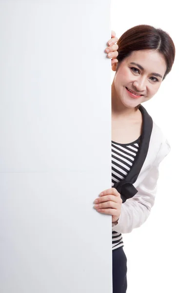 Young Asian woman with blank sign. — Stock Photo, Image