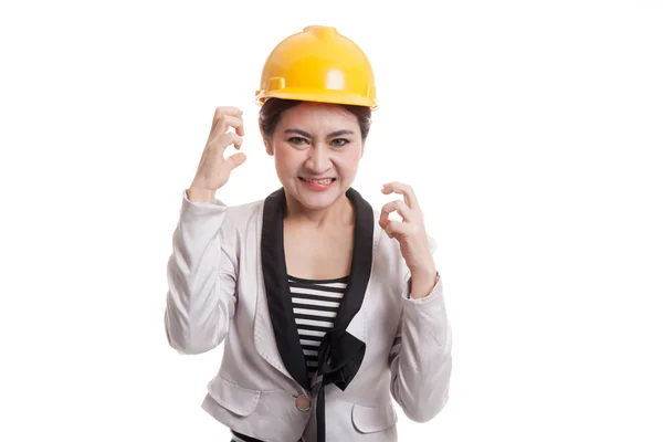 Asiático engenheiro mulher é irritado, chateado . — Fotografia de Stock