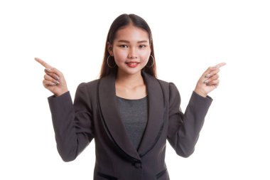 Genç Asya iş kadın noktasına sol ve sağ.