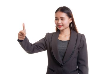 Asya iş kadın başparmak yukarıya ve gülümseme.