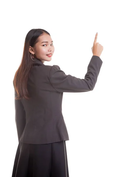 Back of Asian business woman touching the screen with her finger — Stock Photo, Image