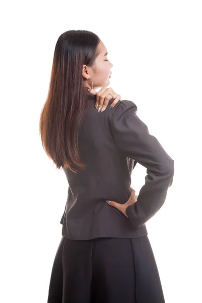 Giovane asiatico business donna got indietro pain . — Foto Stock