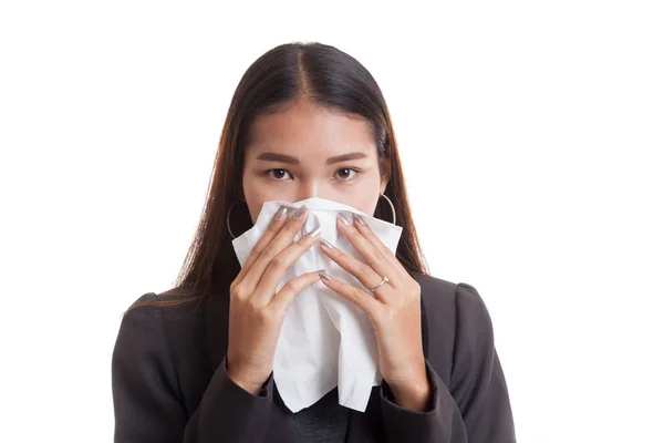 Jonge Aziatische vrouw kreeg zieken en griep. — Stockfoto