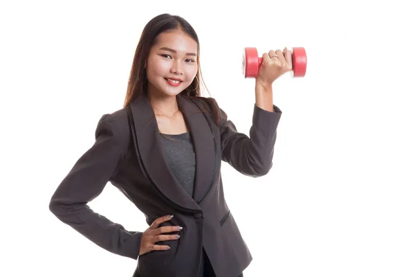 Healthy Asian business woman with dumbbells. — Stock Photo, Image