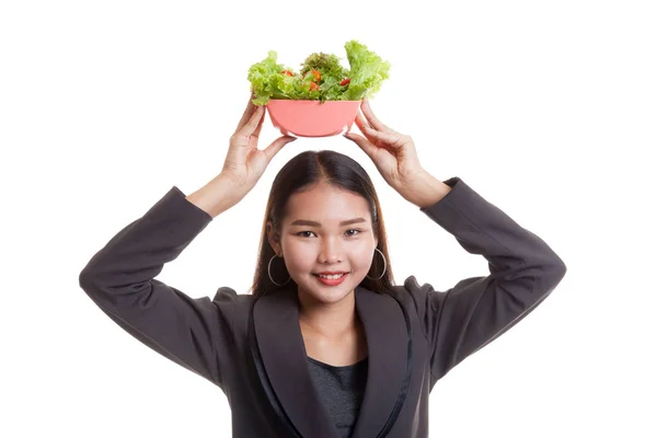 Egészséges ázsiai üzletasszony, salátát. — Stock Fotó