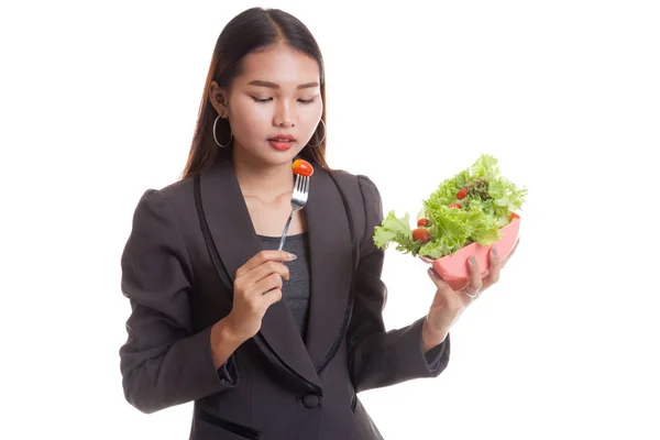 Υγιής επιχείρηση ασιατική γυναίκα με σαλάτα. — Φωτογραφία Αρχείου