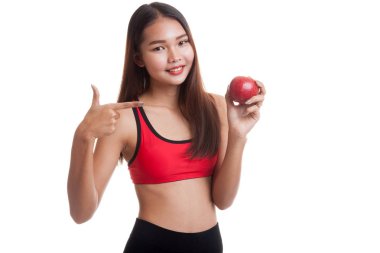 Güzel Asyalı sağlıklı kız nokta Apple.