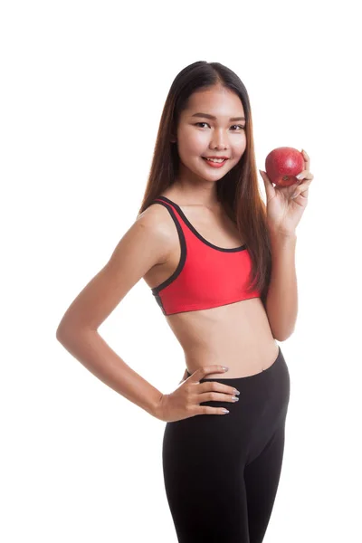 Bella asiatica ragazza sana con mela . — Foto Stock