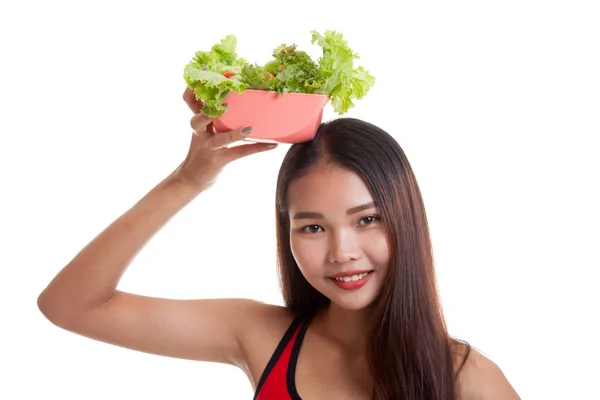 Beautiful Asian healthy girl with salad. — Stock Photo, Image