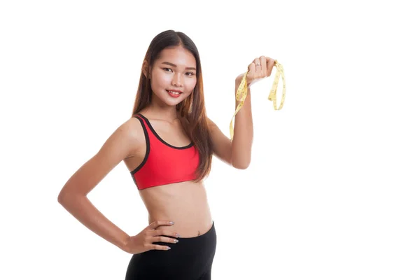 Schön asiatische gesunde Mädchen mit Maßband. — Stockfoto