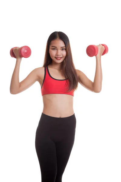 Krásná Asiatka zdravé cvičení s činka. — Stock fotografie
