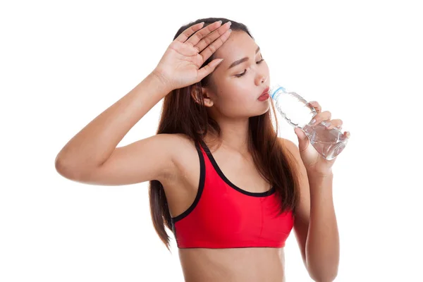 Beautiful Asian healthy girl with bottle of drinking water. — Stock Photo, Image