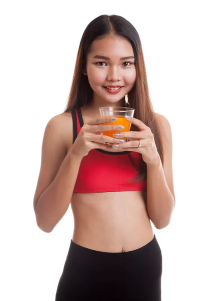 Beautiful Asian healthy girl drinking  orange juice. — Stock Photo, Image