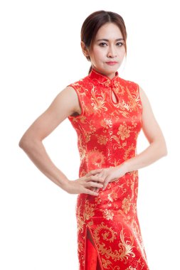 Asyalı kız cheongsam Çin elbiseli.