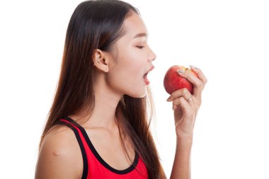Güzel Asyalı sağlıklı kız apple ile.