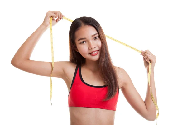 Krásná Asiatka zdravé s měřicí páska. — Stock fotografie