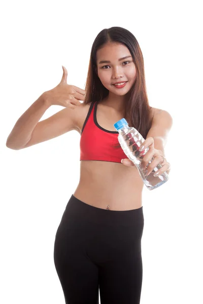 Piękny Asian dziewczyna zdrowy z butelka wody pitnej. — Zdjęcie stockowe