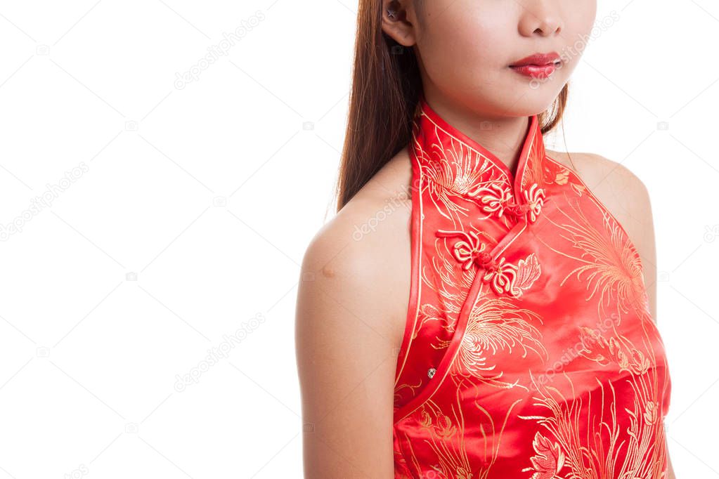 Asian girl in chinese cheongsam dress.
