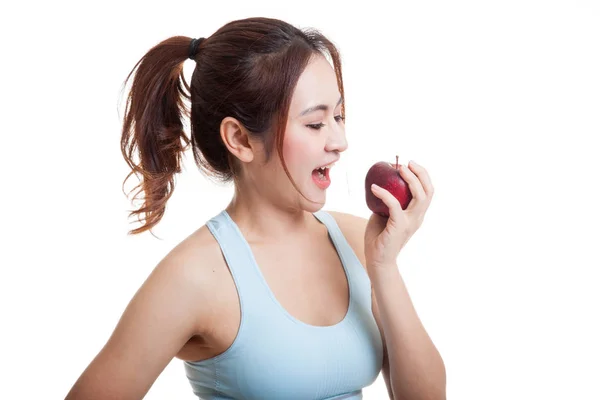 Hermosa chica sana asiática comer manzana . — Foto de Stock