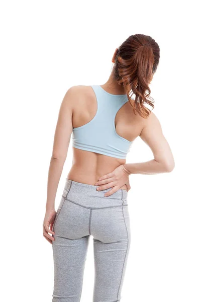 Asian healthy girl got back pain. — Stock Photo, Image