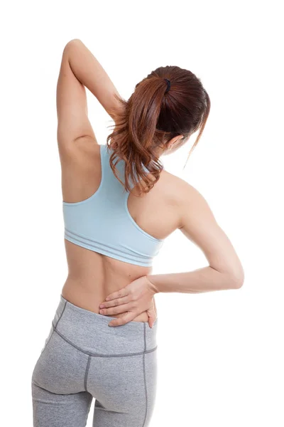 Asian healthy girl got neck pain and back pain. — Stock Photo, Image