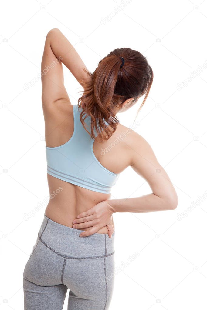 Asian healthy girl got neck pain and back pain.