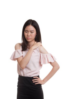 Genç Asyalı iş kadını geri ağrı var.