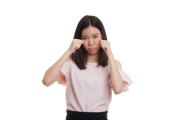 Mladá asijská žena smutná a pláč. — Stock fotografie