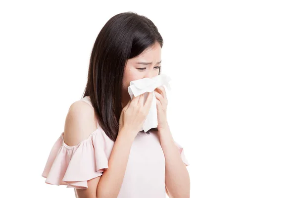 Młoda kobieta Azji dostał chory i grypy. — Zdjęcie stockowe