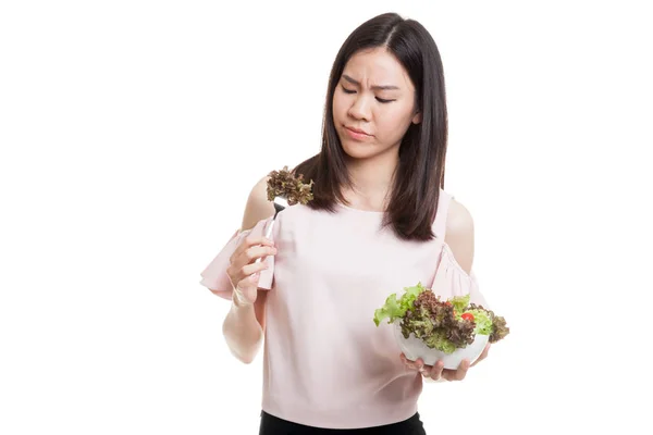 Asiática mulher de negócios odiar salada . — Fotografia de Stock