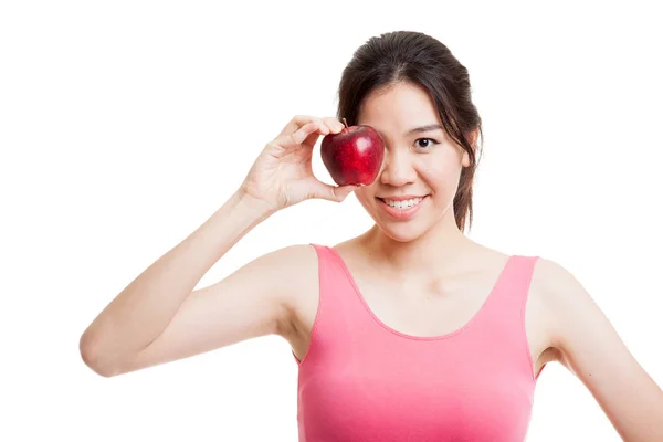 Schön asiatische gesunde Mädchen mit Apfel. — Stockfoto